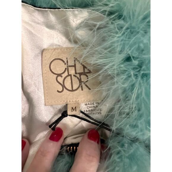 Chaser Evergreen Ombre Blue Fuzzy Faux Fur Jacket Women’s Size Medium NWT - Picture 4 of 8